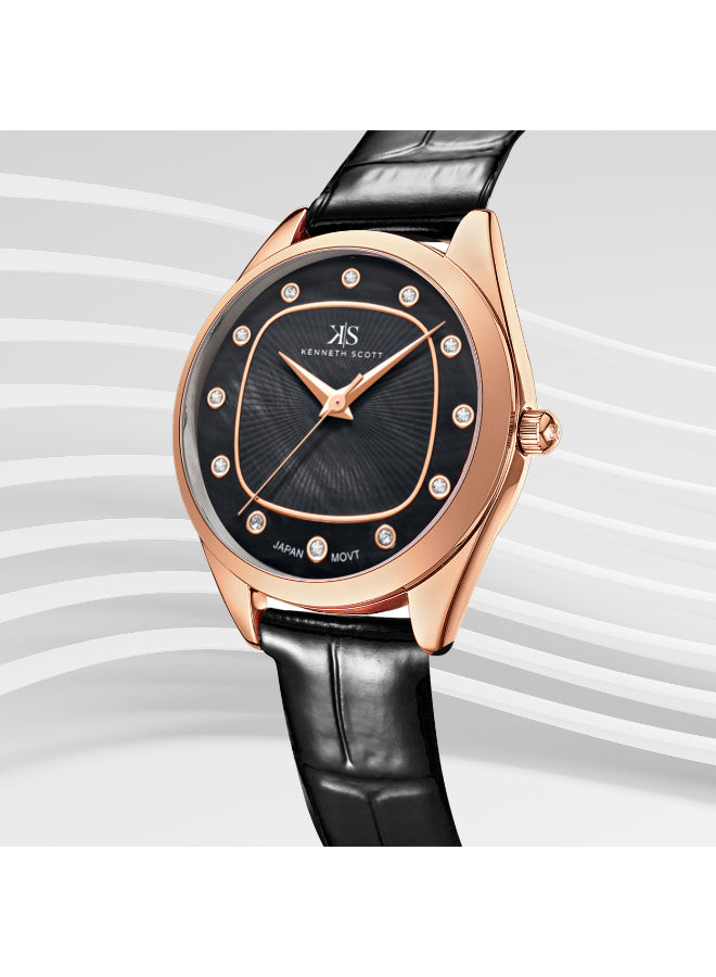 ساعة كينيث سكوت النسائية التناظرية ذات المينا السوداء - K24508-RLBB