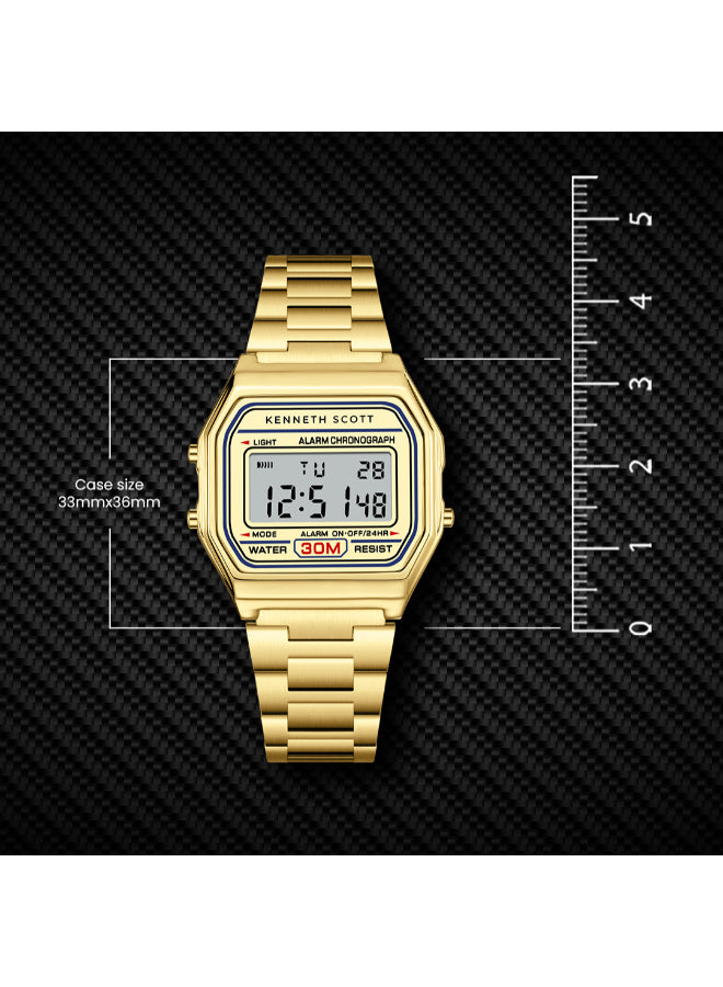 Kenneth Scott Men's Digital Champagne Dial Watch - K25206-GBGC