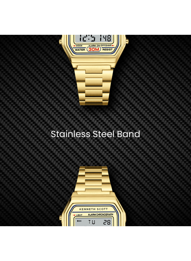 Kenneth Scott Men's Digital Champagne Dial Watch - K25206-GBGC
