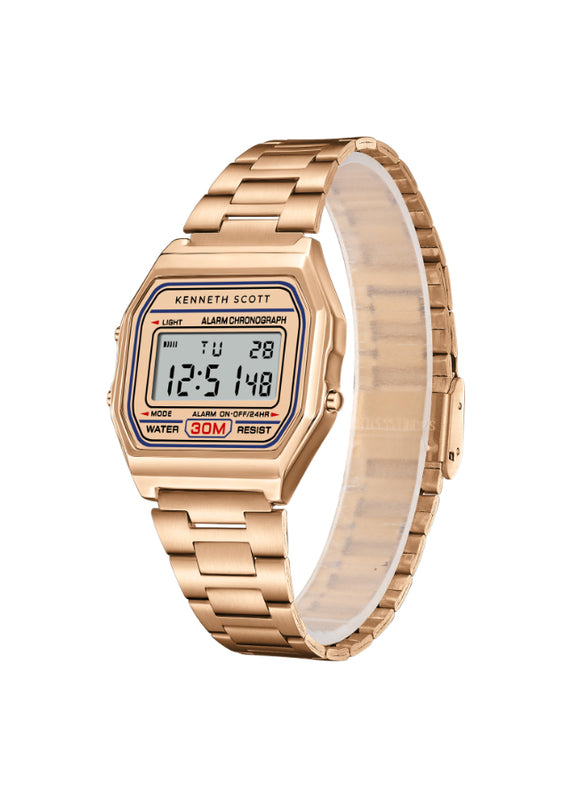 ساعة كينيث سكوت الرجالية الرقمية ذات المينا الذهبي الوردي - K25206-RBKK
