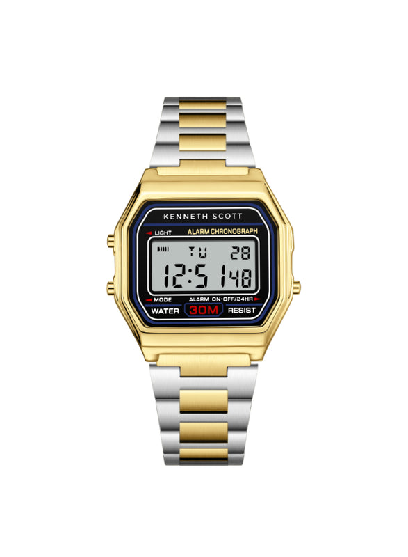 ساعة كينيث سكوت الرجالية الرقمية ذات المينا السوداء - K25206-TBTB