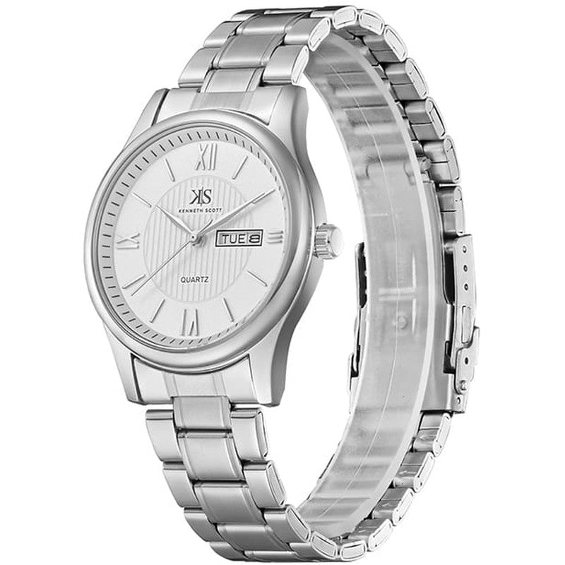 Kenneth Scott Men's Analog White Dial Watch - K23029-SBSW