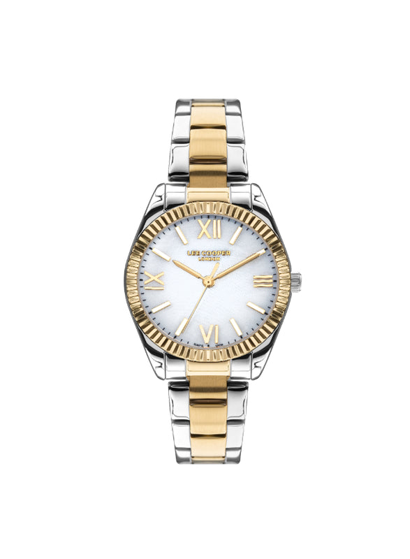 ساعة لي كوبر النسائية التناظرية ذات المينا البيضاء - LC07459.220