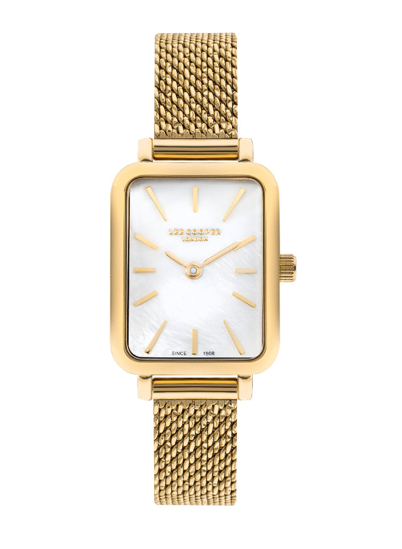 ساعة لي كوبر النسائية التناظرية ذات المينا البيضاء المصنوعة من عرق اللؤلؤ - LC07815.120