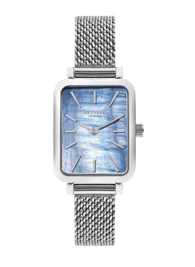 ساعة لي كوبر النسائية التناظرية ذات المينا الزرقاء المصنوعة من عرق اللؤلؤ - LC07815.390