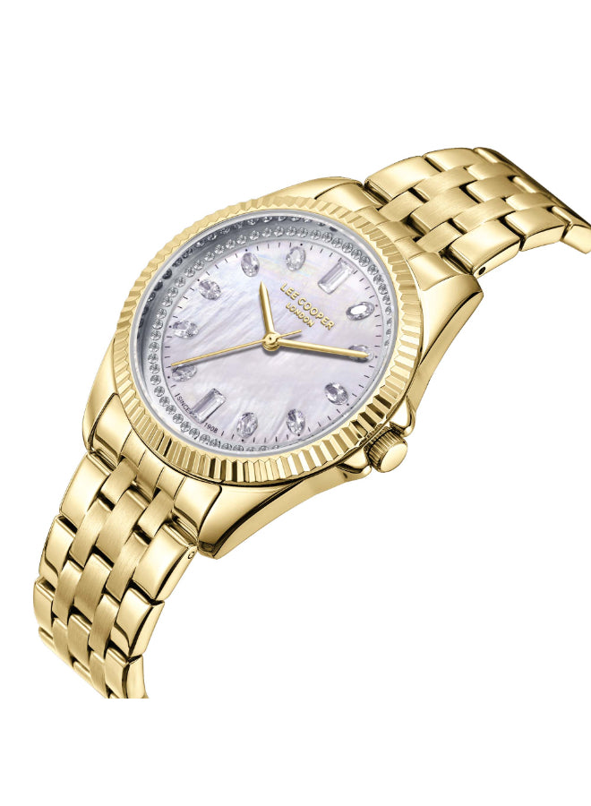 ساعة لي كوبر النسائية التناظرية ذات المينا البيضاء - LC08033.120