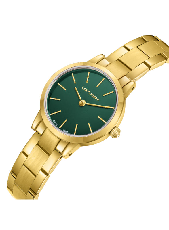 ساعة لي كوبر النسائية التناظرية ذات المينا الأخضر الداكن - LC08098.170