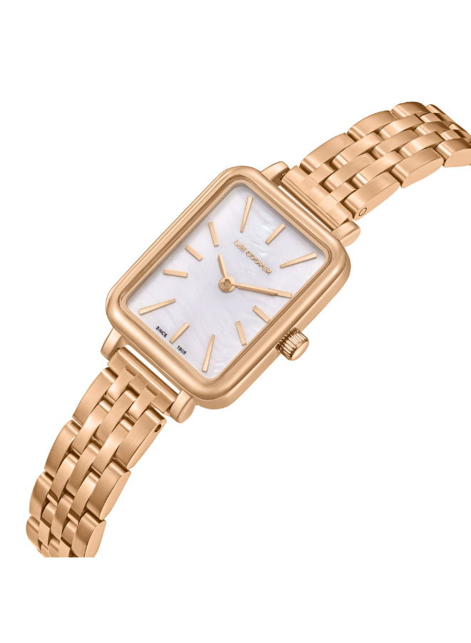 ساعة لي كوبر النسائية التناظرية ذات المينا الذهبي الوردي - LC08121.420