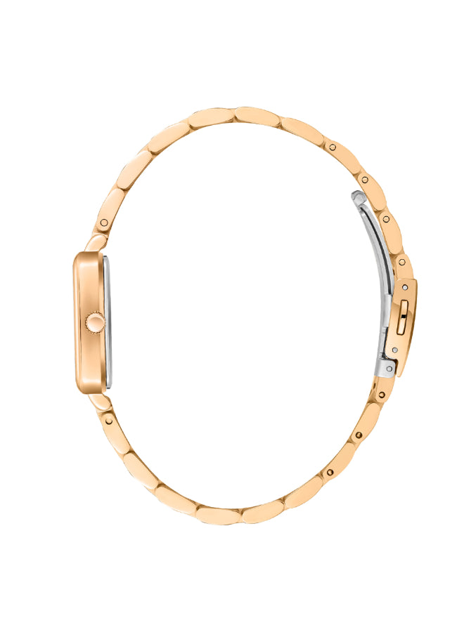 ساعة لي كوبر النسائية التناظرية ذات المينا الذهبي الوردي - LC08121.420