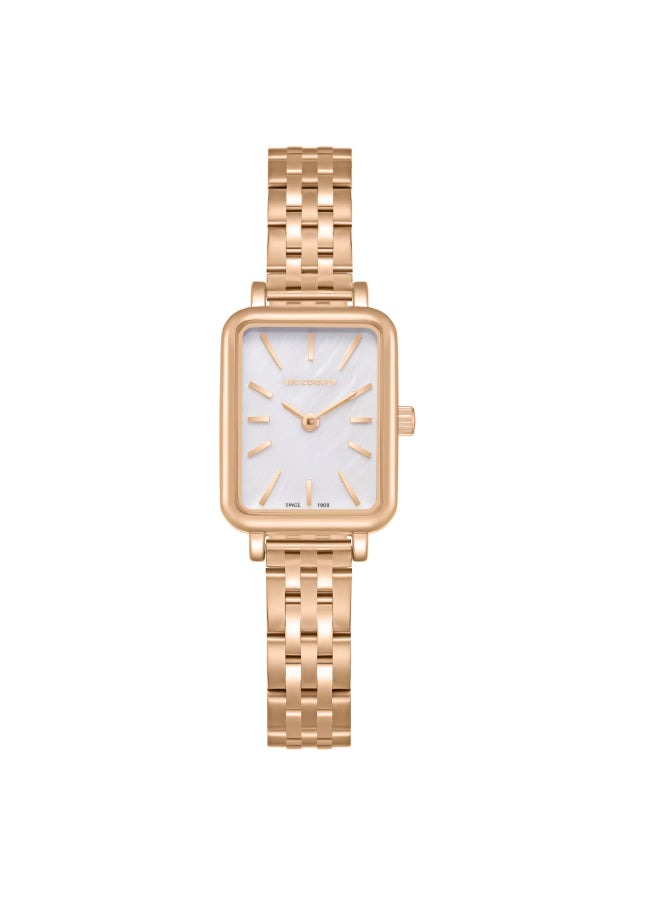 ساعة لي كوبر النسائية التناظرية ذات المينا الذهبي الوردي - LC08121.420