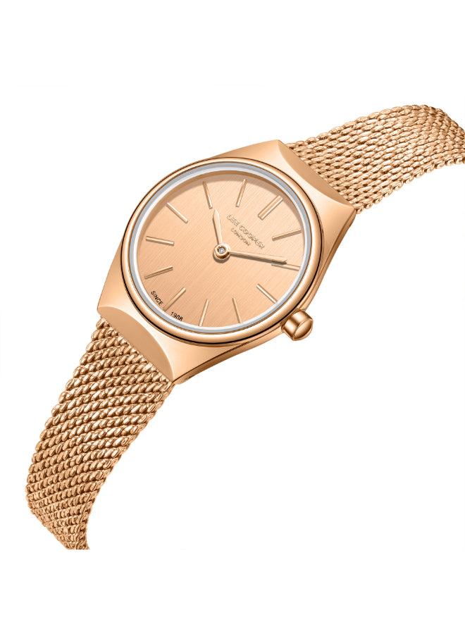 ساعة لي كوبر النسائية التناظرية ذات المينا الذهبي الوردي - LC08140.410