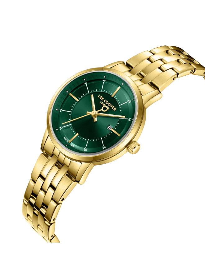 ساعة لي كوبر النسائية التناظرية ذات المينا الأخضر الداكن - LC08165.170