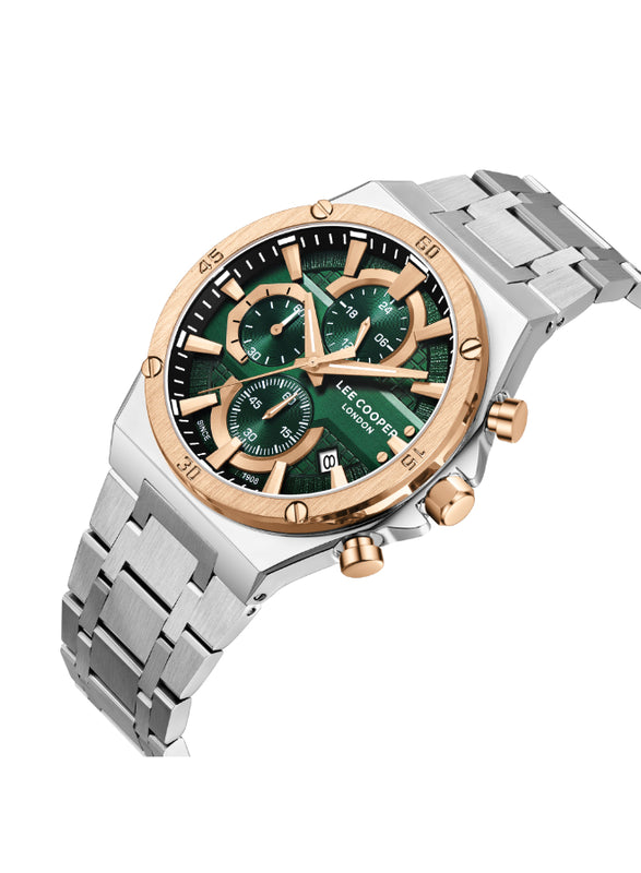 ساعة لي كوبر الرجالية متعددة الوظائف بمينا أخضر داكن - LC08171.570