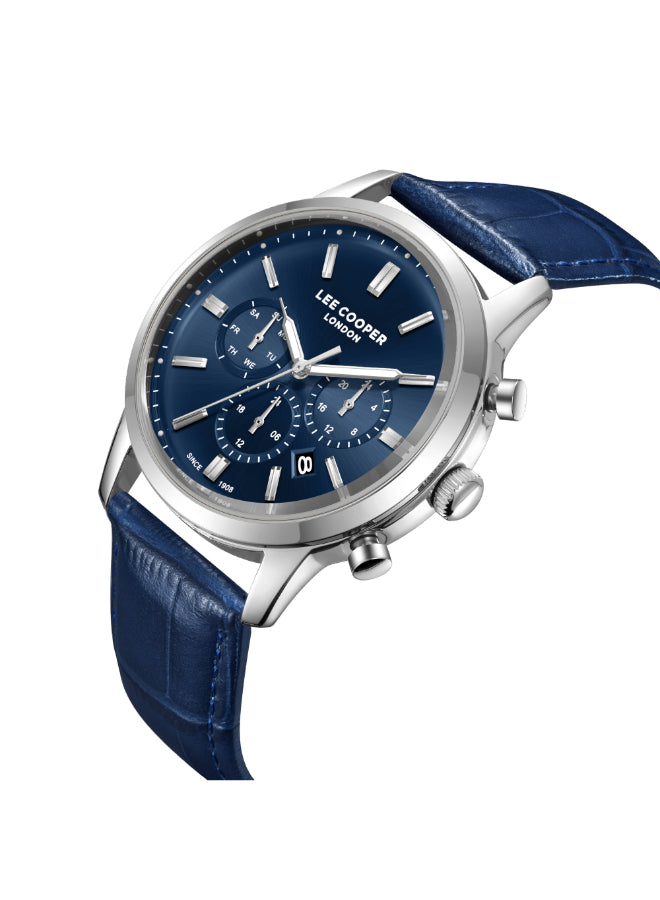 ساعة لي كوبر الرجالية متعددة الوظائف بمينا أزرق داكن - LC08186.399