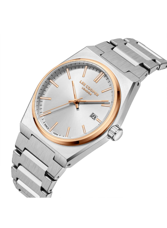 ساعة لي كوبر الرجالية التناظرية ذات المينا الفضية - LC08196.530
