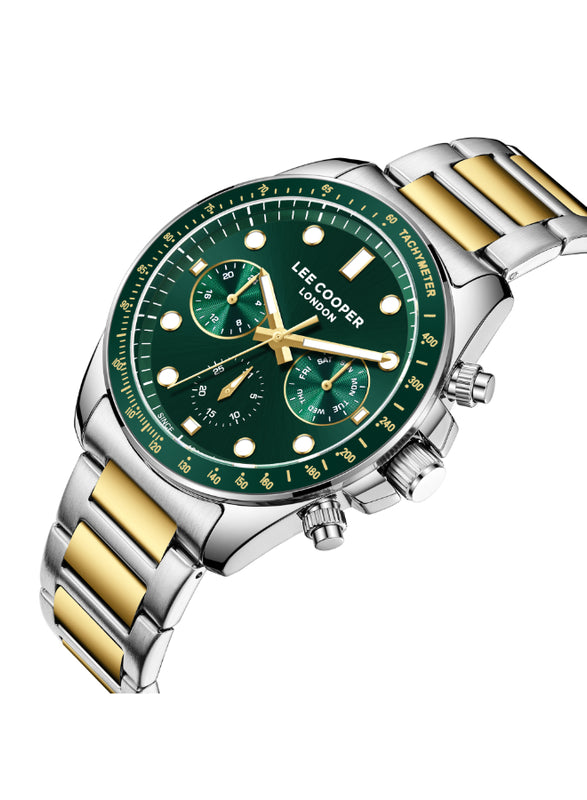 ساعة لي كوبر الرجالية متعددة الوظائف بمينا أخضر داكن - LC08215.270