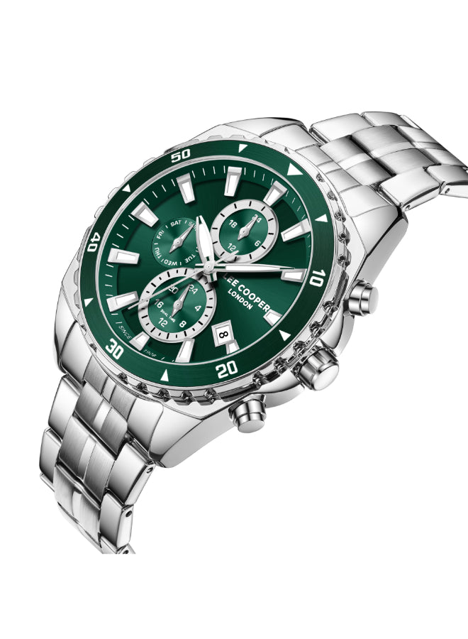 ساعة لي كوبر الرجالية متعددة الوظائف بمينا أخضر داكن - LC08217.370