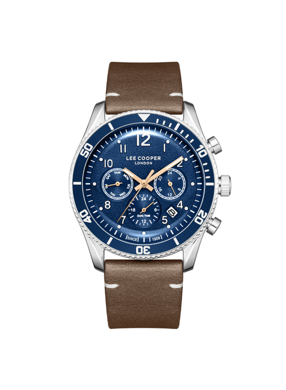 ساعة لي كوبر الرجالية متعددة الوظائف بمينا أزرق داكن - LC08260.394