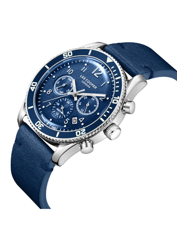 ساعة لي كوبر الرجالية متعددة الوظائف بمينا أزرق داكن - LC08260.399