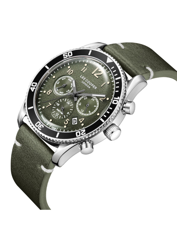ساعة لي كوبر الرجالية متعددة الوظائف بمينا أخضر داكن - LC08260.675