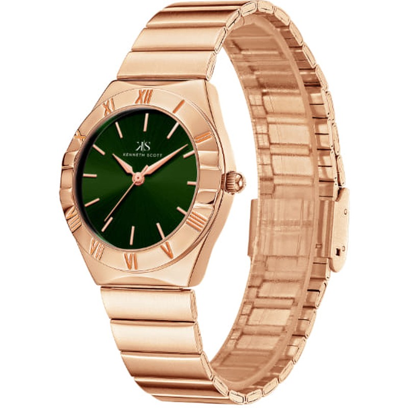 ساعة كينيث سكوت النسائية التناظرية ذات المينا الخضراء - K24506-RBKH