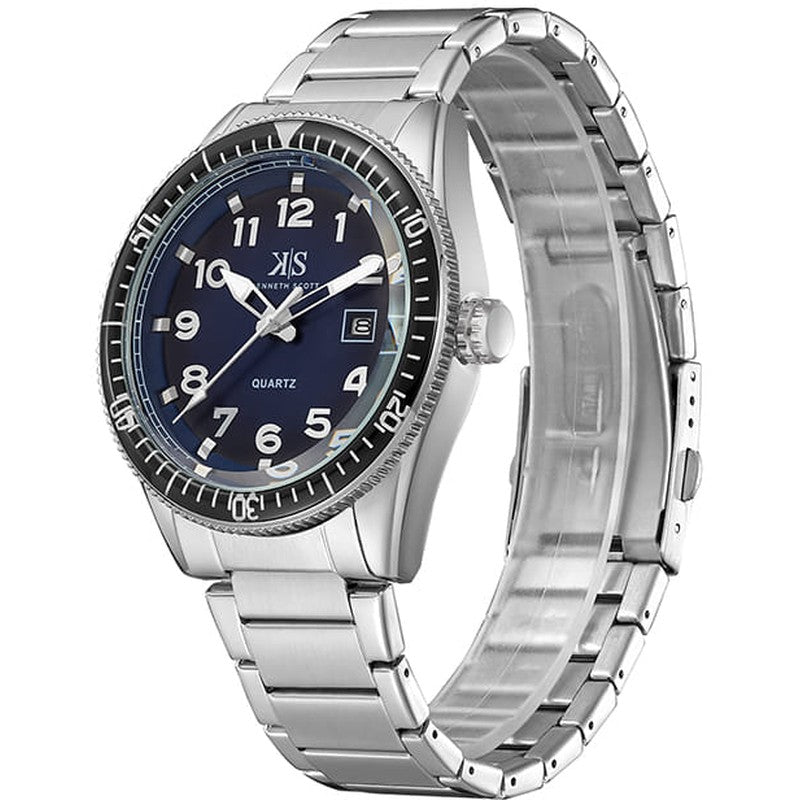 Kenneth Scott Men's Analog Dark Blue Dial Watch - K23028-SBSN