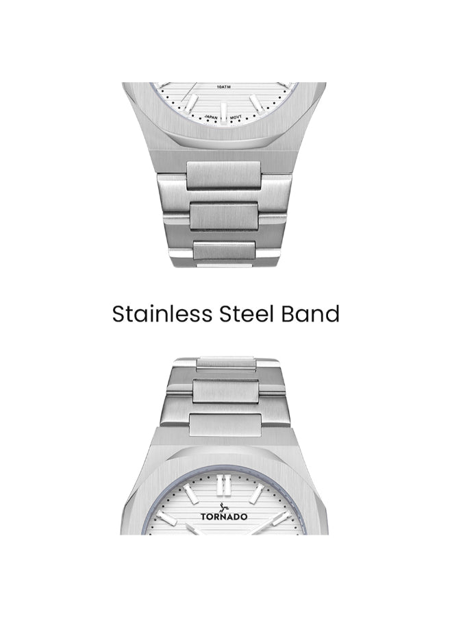 طقم هدايا تورنادو، ساعة رجالية تناظرية بمينا أبيض - T23006C-SBSW-S