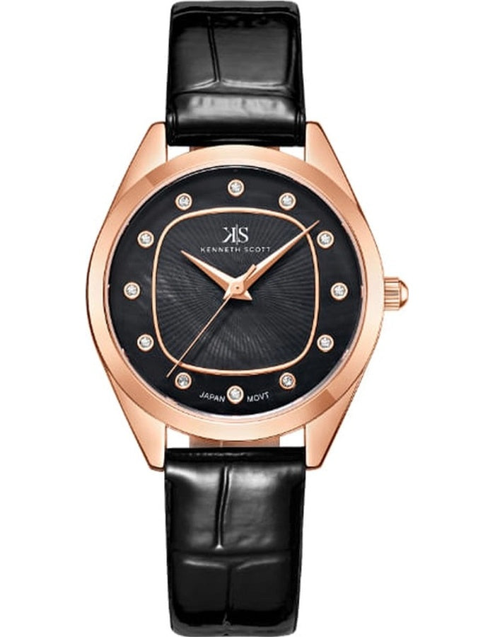 ساعة كينيث سكوت النسائية التناظرية ذات المينا السوداء - K24508-RLBB