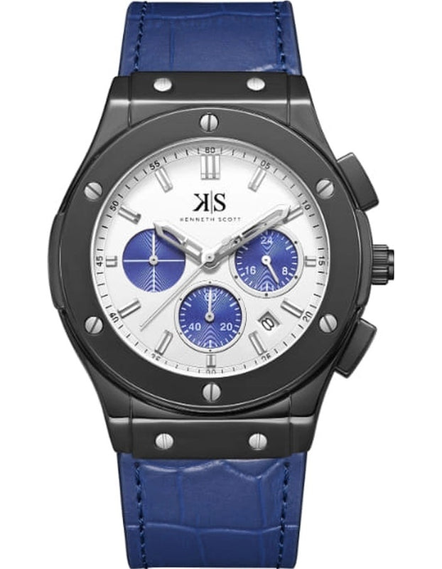 ساعة كينيث سكوت الرجالية متعددة الوظائف ذات المينا البيضاء - K24115-BLNW