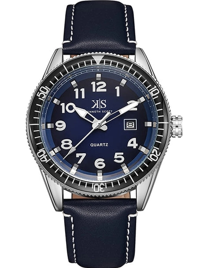 Kenneth Scott Men's Analog Dark Blue Dial Watch - K23028-SLNN