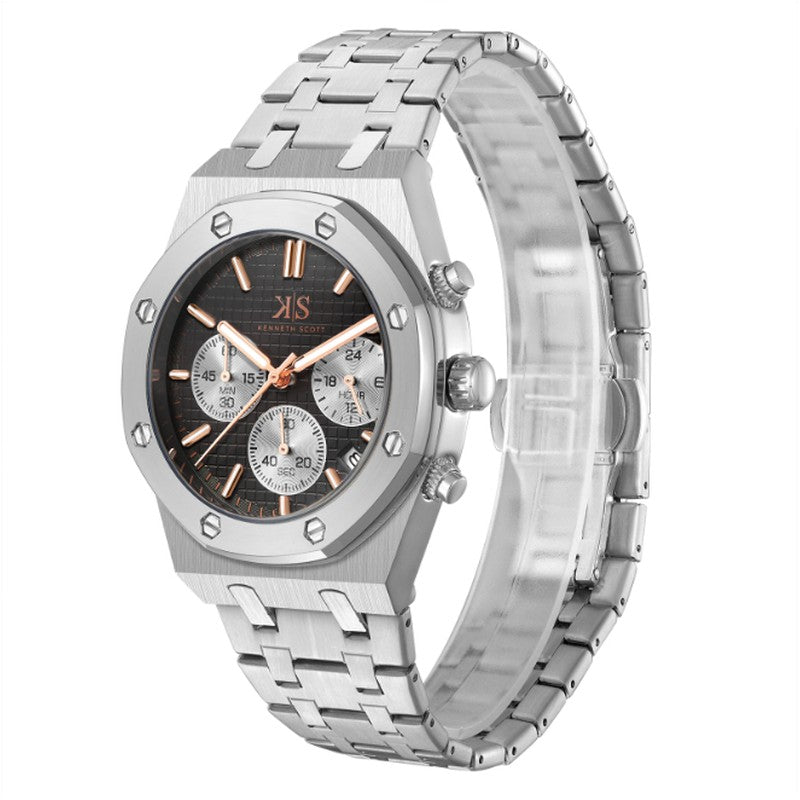 ساعة كينيث سكوت الرجالية متعددة الوظائف ذات المينا السوداء - K24112-SBSB