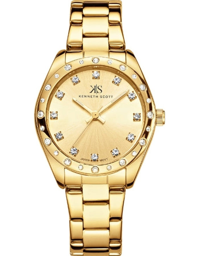 ساعة كينيث سكوت النسائية التناظرية ذات المينا الذهبية - K24509-GBGC