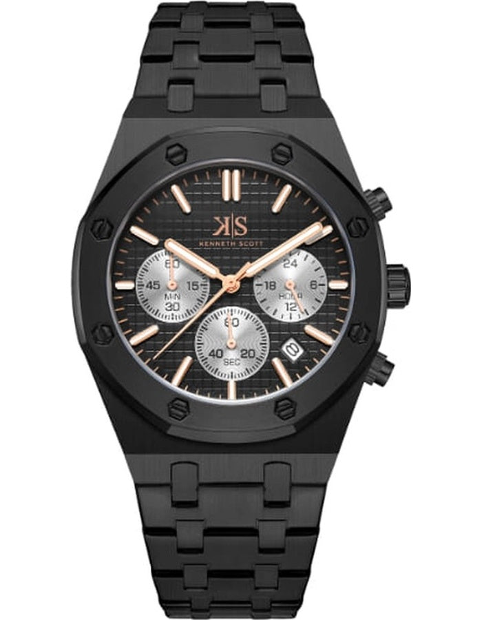 ساعة كينيث سكوت الرجالية متعددة الوظائف ذات المينا السوداء - K24112-BBBB