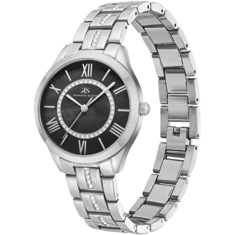 ساعة كينيث سكوت النسائية التناظرية ذات المينا السوداء - K23510-SBSB
