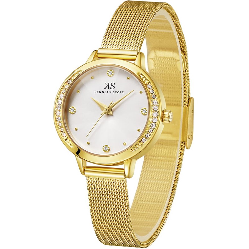 ساعة كينيث سكوت النسائية التناظرية ذات المينا البيضاء - K22523-GMGW
