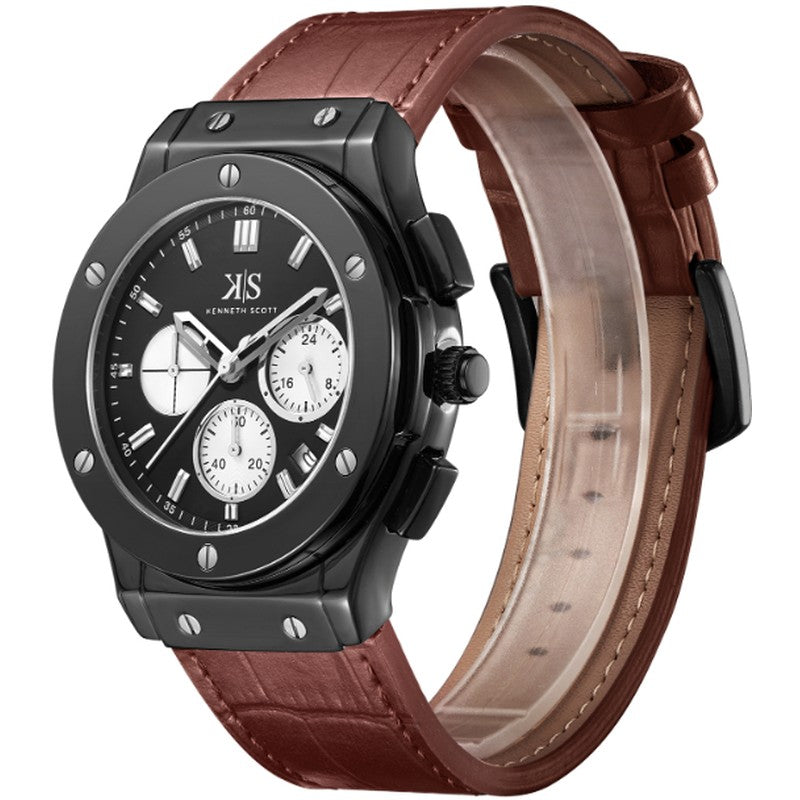 ساعة كينيث سكوت الرجالية متعددة الوظائف ذات المينا السوداء - K24115-BLDB