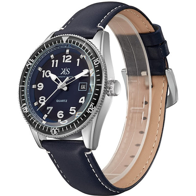 Kenneth Scott Men's Analog Dark Blue Dial Watch - K23028-SLNN