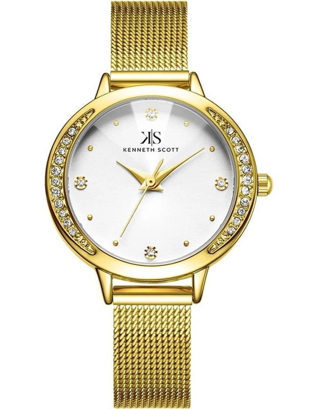 ساعة كينيث سكوت النسائية التناظرية ذات المينا البيضاء - K22523-GMGW