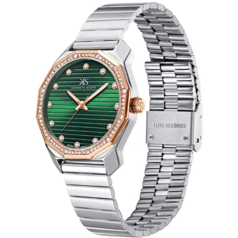 ساعة كينيث سكوت النسائية التناظرية ذات المينا الخضراء - K24505-KBKH