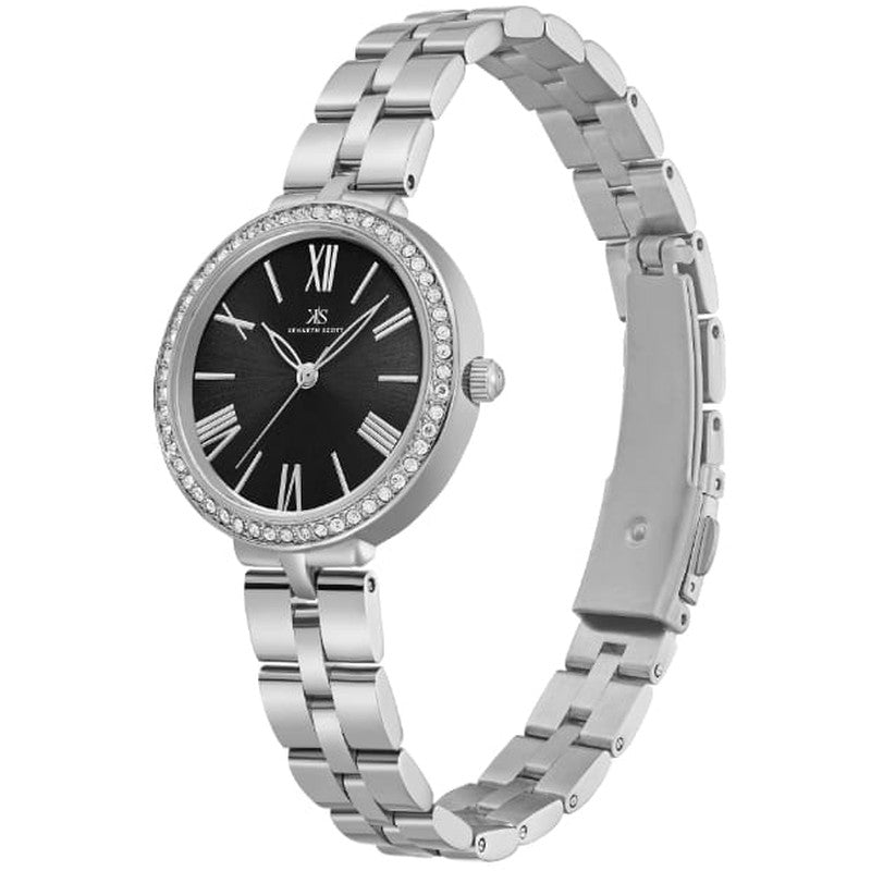 ساعة كينيث سكوت النسائية التناظرية ذات المينا السوداء - K23502-SBSB