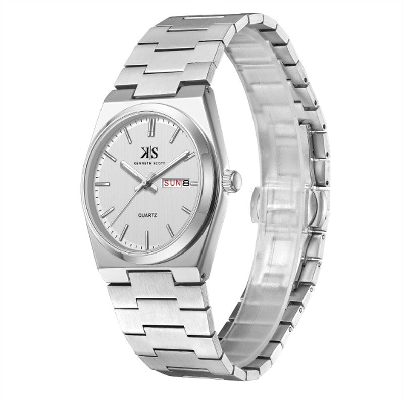 Kenneth Scott Men's Analog White Dial Watch - K24011-SBSW