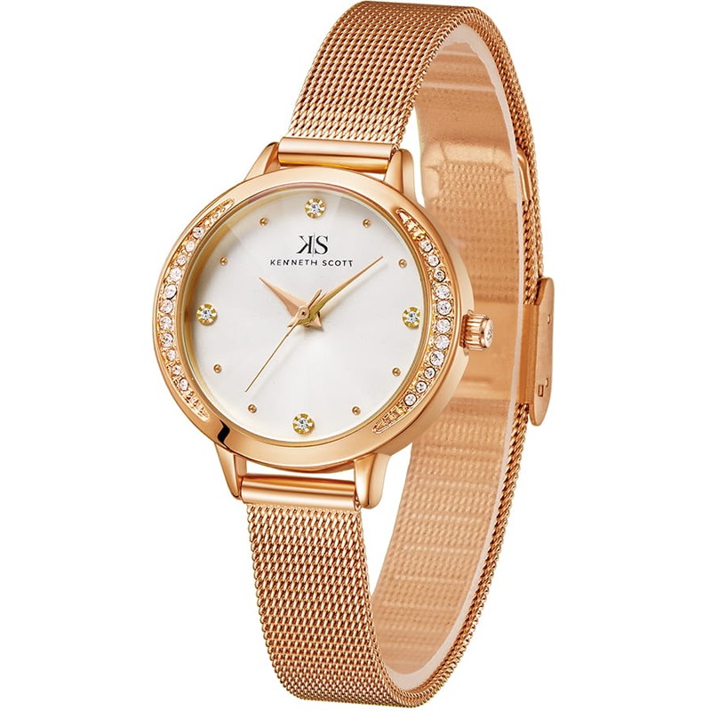 ساعة كينيث سكوت النسائية التناظرية ذات المينا البيضاء - K22523-RMKW