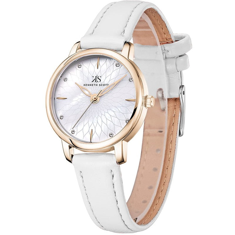 ساعة كينيث سكوت النسائية التناظرية ذات المينا البيضاء - K22524-KLWM