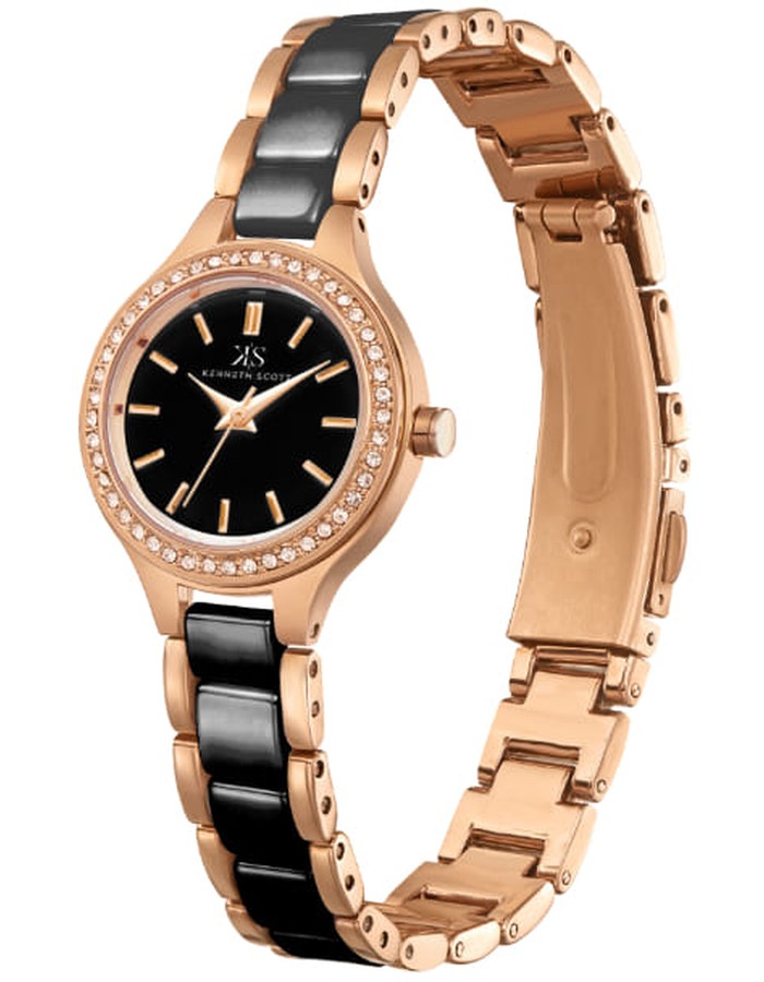 ساعة كينيث سكوت النسائية التناظرية ذات المينا السوداء - K23509-KCBB
