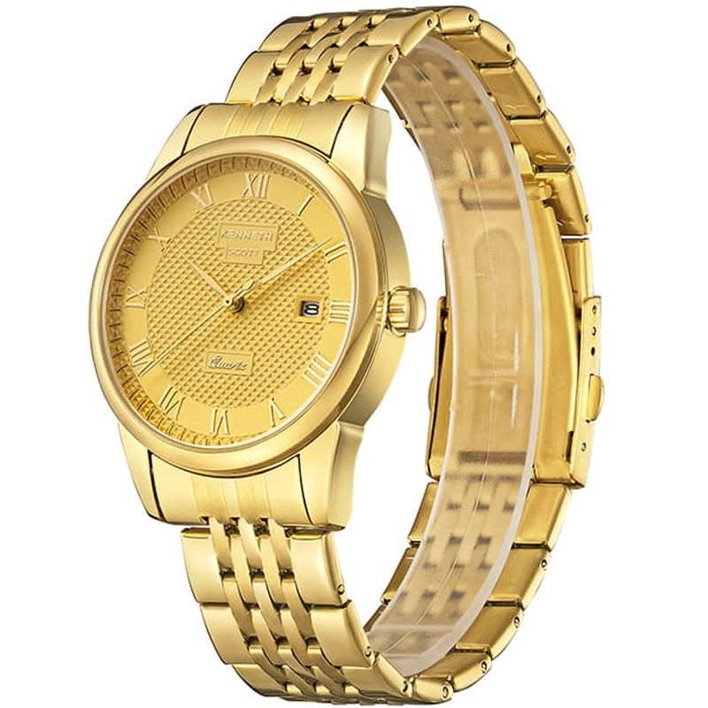 Kenneth Scott Men's Analog Champagne Dial Watch - K23030-GBGC