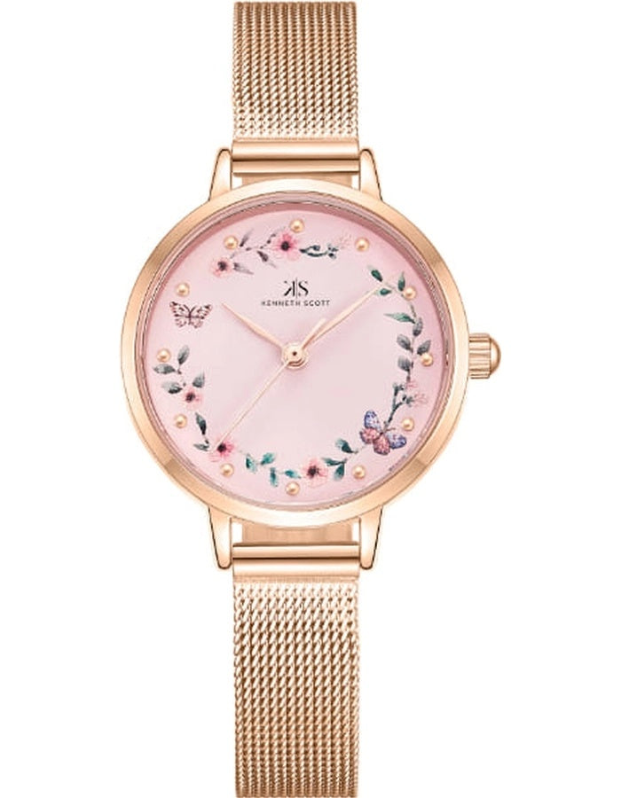 ساعة كينيث سكوت النسائية التناظرية ذات المينا الوردية - K23512-RMKP