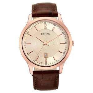 Titan Rose Gold Dial Analog with Date Leather Strap watch for Men - Image 1