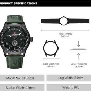 NAVIFORCE Sport Watches for Men Leather Band Waterproof Quartz Analog Wristwatch Easy to Read with Auto Date - Image 2