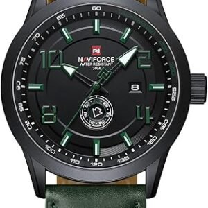 NAVIFORCE Sport Watches for Men Leather Band Waterproof Quartz Analog Wristwatch Easy to Read with Auto Date - Image 1