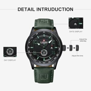 NAVIFORCE Sport Watches for Men Leather Band Waterproof Quartz Analog Wristwatch Easy to Read with Auto Date - Image 3
